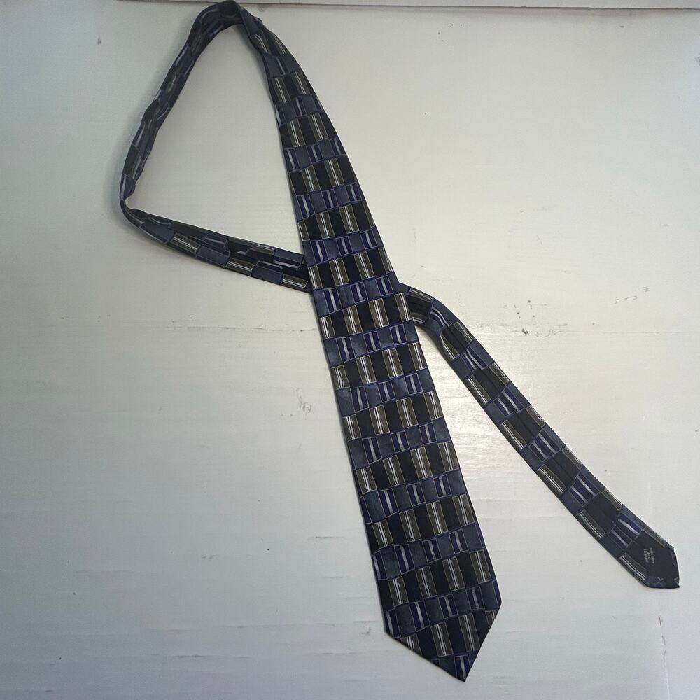 Ziggurat Men's Vintage Silk Geometric Necktie Blue Gold